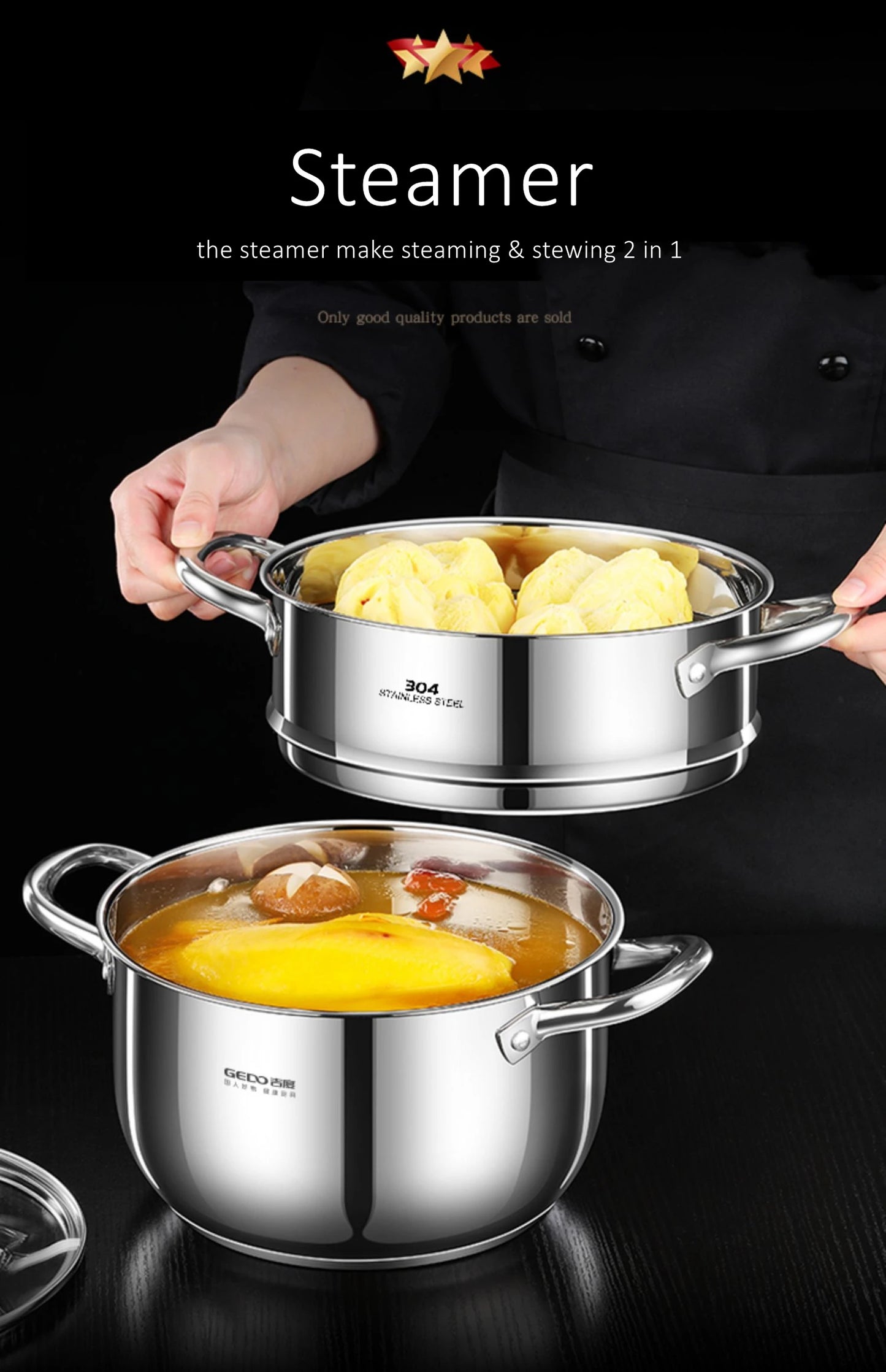 Stainless Steel Kitchen Stockpot with Tempered Glass Lid