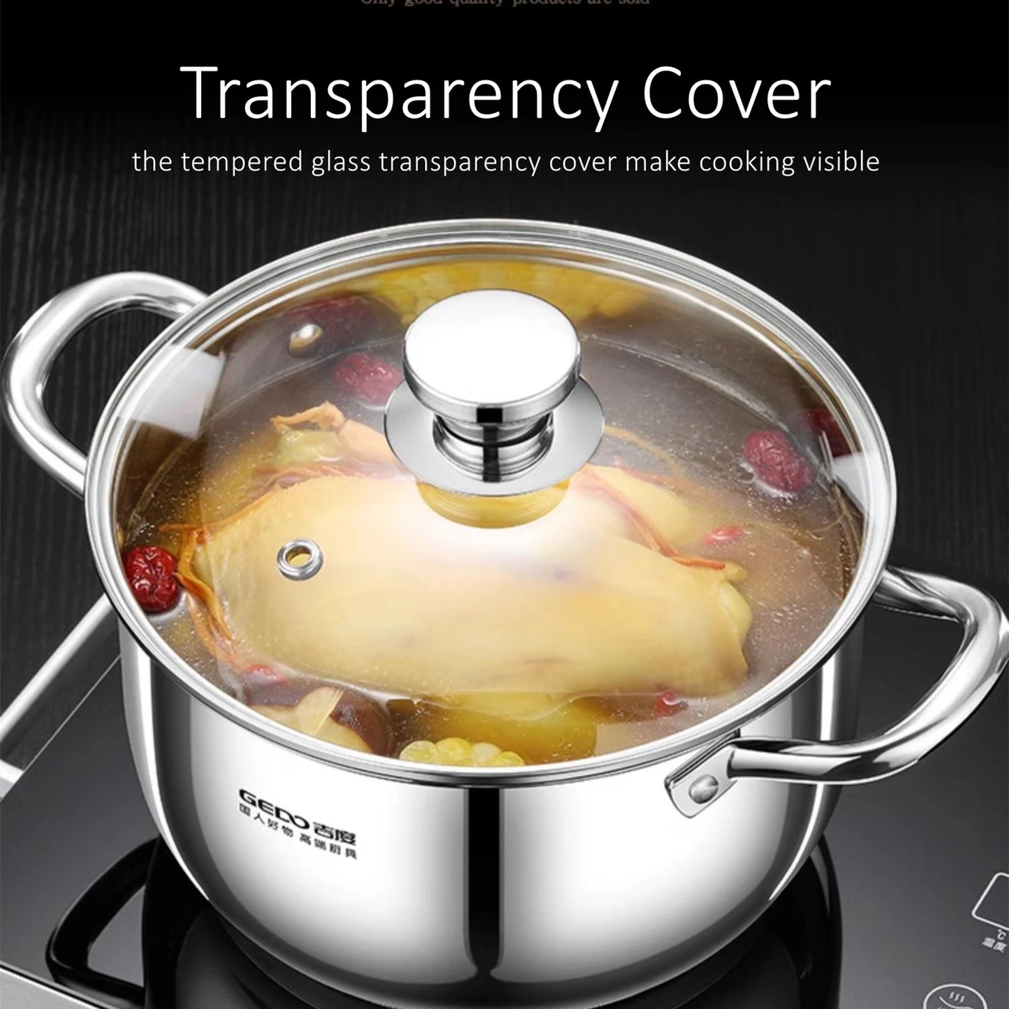 Stainless Steel Kitchen Stockpot with Tempered Glass Lid