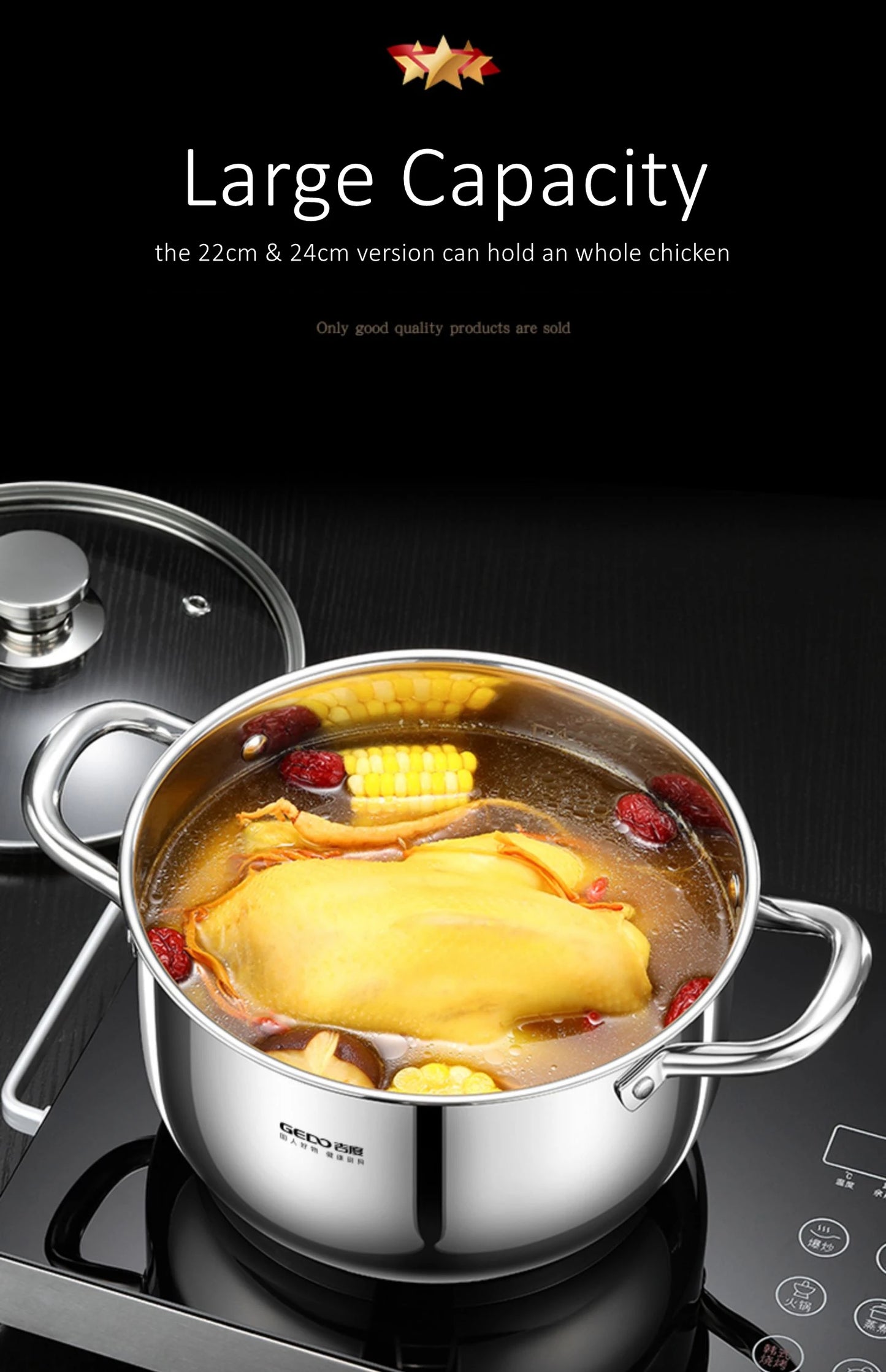 Stainless Steel Kitchen Stockpot with Tempered Glass Lid