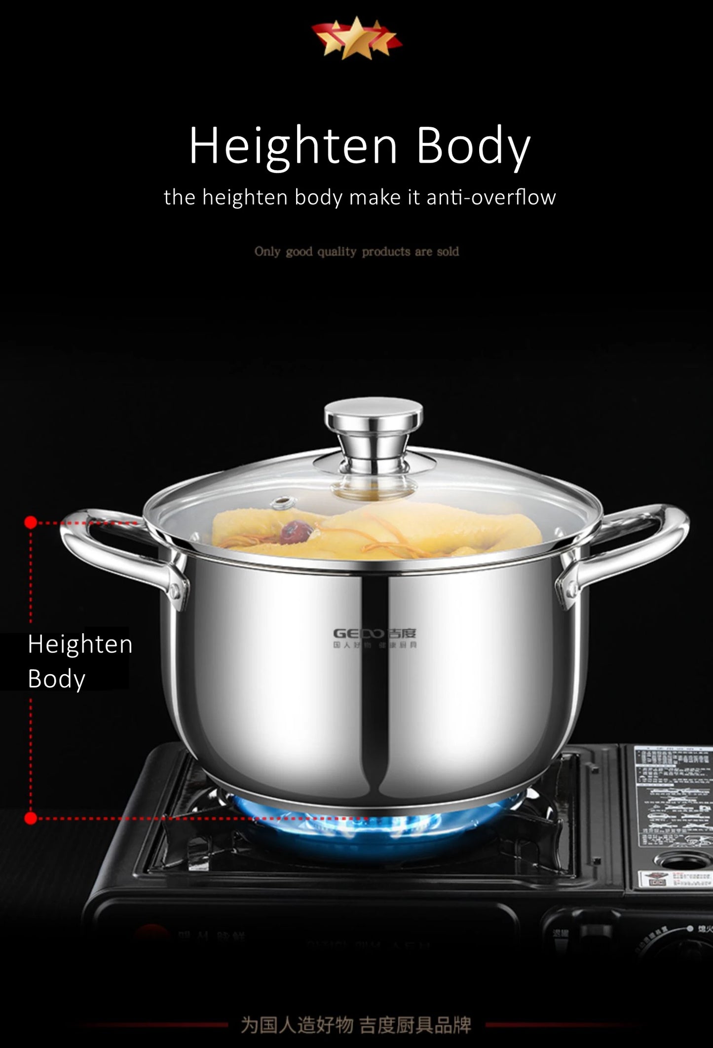 Stainless Steel Kitchen Stockpot with Tempered Glass Lid