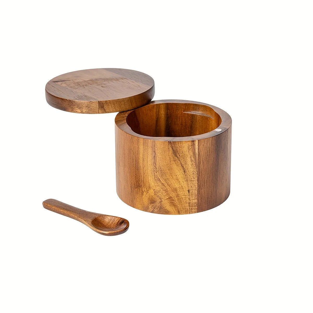 Solid Acacia Wood Salt Jar with Spoon