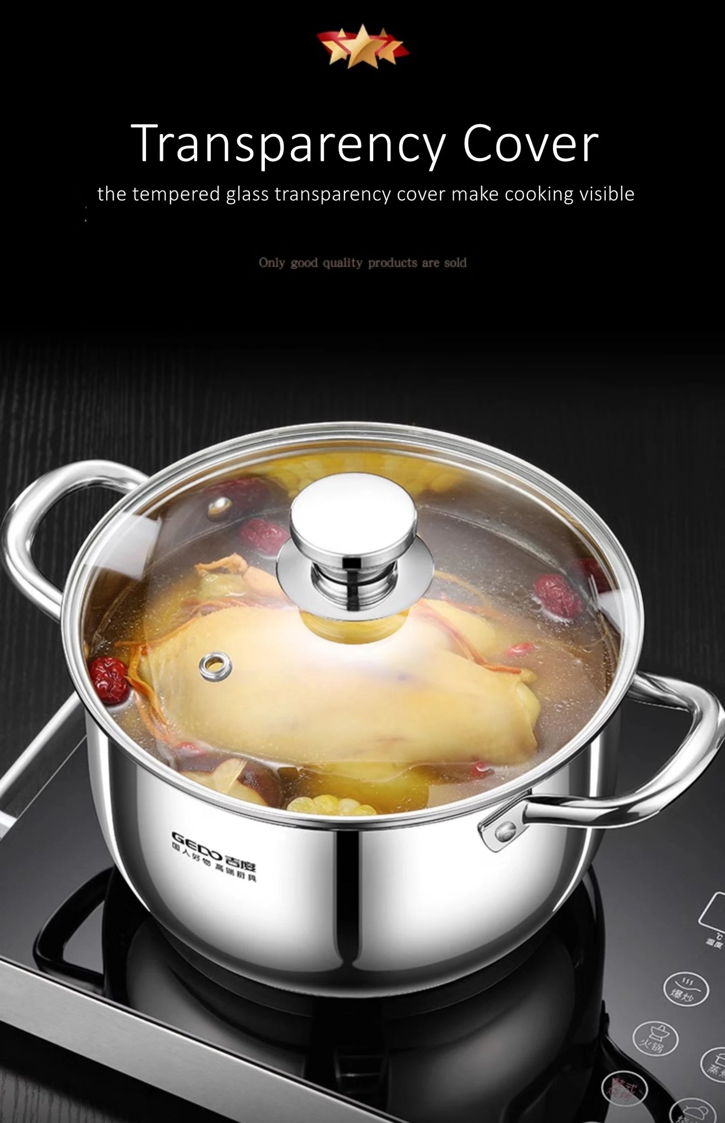 Stainless Steel Kitchen Stockpot with Tempered Glass Lid