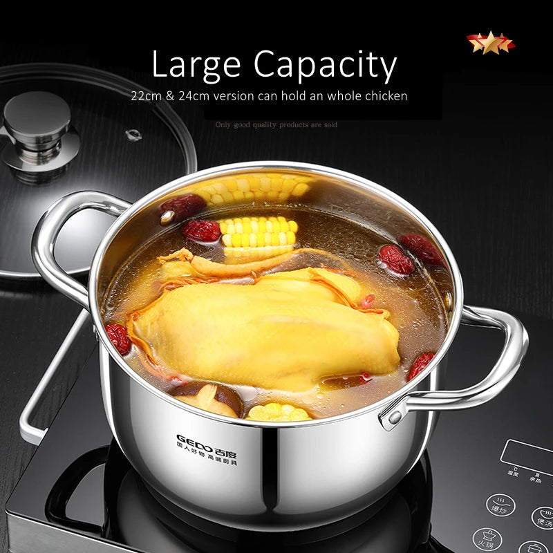 Stainless Steel Kitchen Stockpot with Tempered Glass Lid