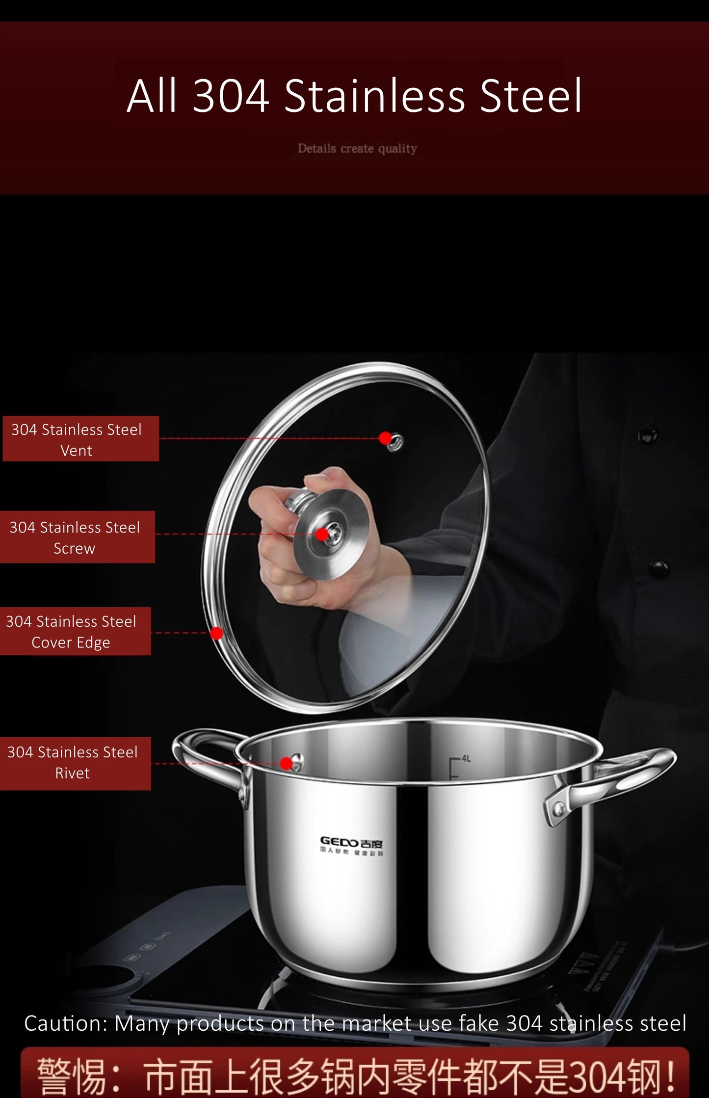 Stainless Steel Kitchen Stockpot with Tempered Glass Lid