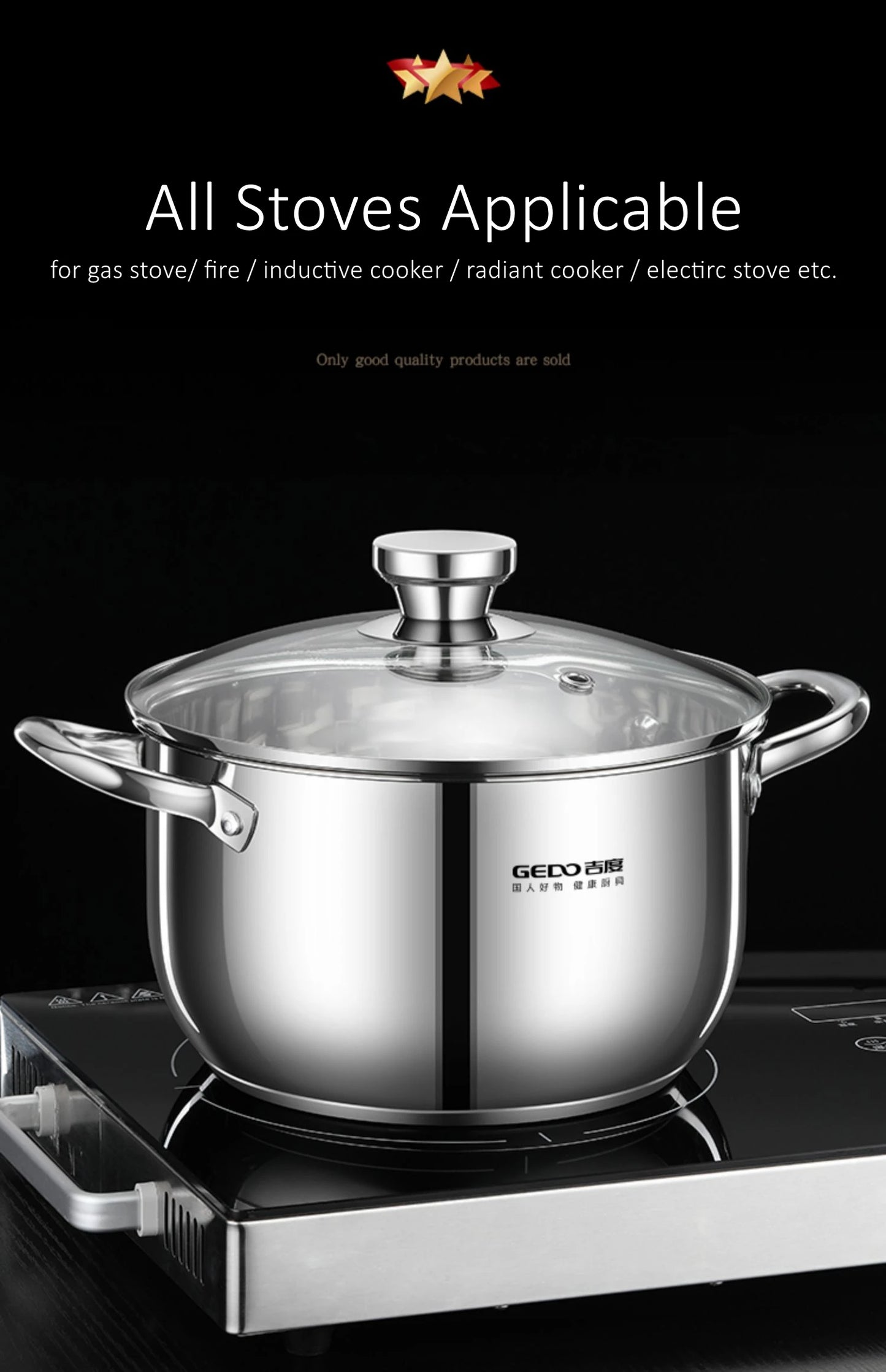 Stainless Steel Kitchen Stockpot with Tempered Glass Lid