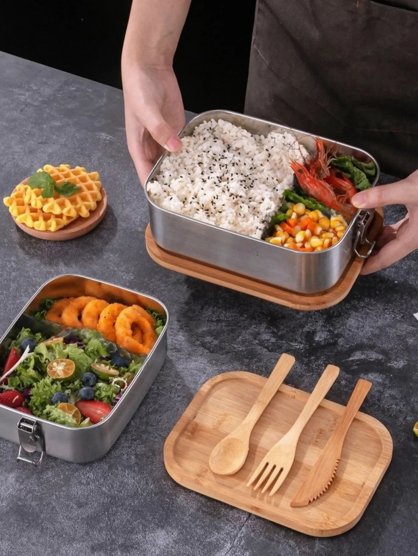 Stainless Steel Bamboo Lid Lunch Box