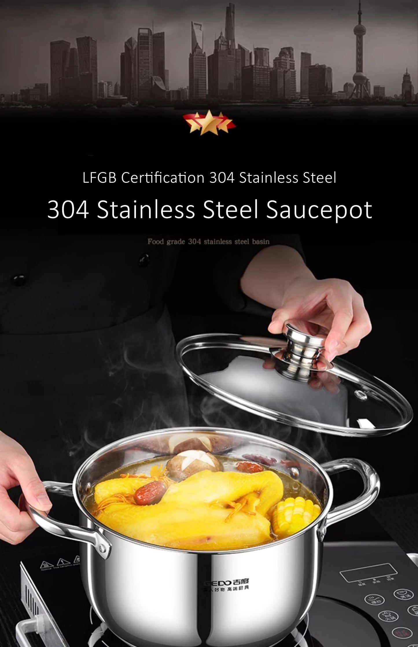 Stainless Steel Kitchen Stockpot with Tempered Glass Lid